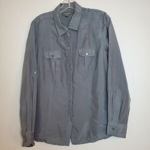 Tommy Bahama Women's Silk Button Up Blouse Long Sleeve Pockets Grey Size Medium